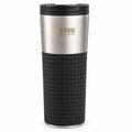 Metal Coffee Tumbler with Flip Lid & Grip Sleeve, 400 ml – Silver/Black | Bi Trust