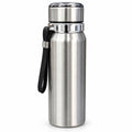 Metal Water Bottle Flask with Carry Strap, 800 ml – Silver | Bi Trust