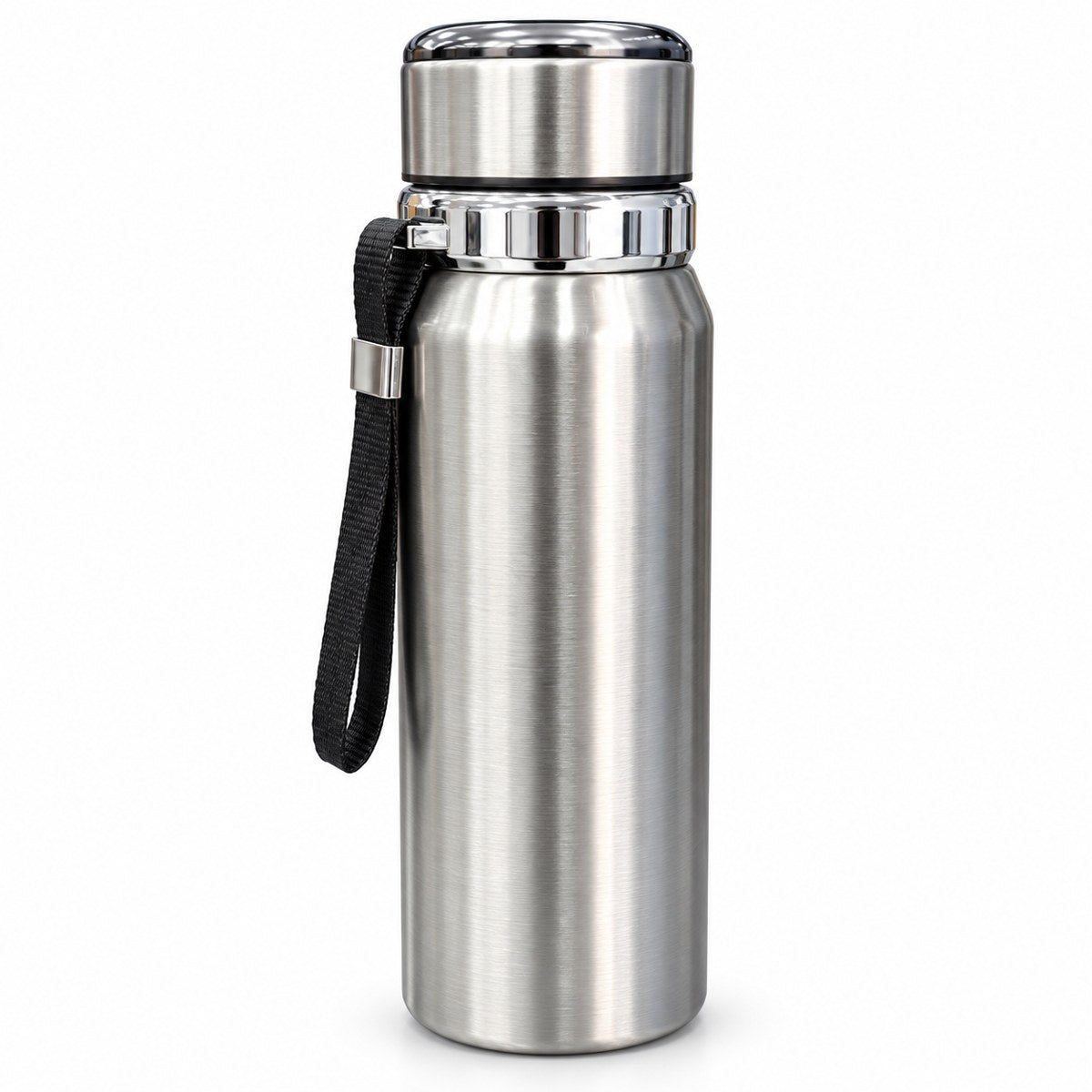 Metal Water Bottle Flask with Carry Strap, 800 ml – Silver | Bi Trust