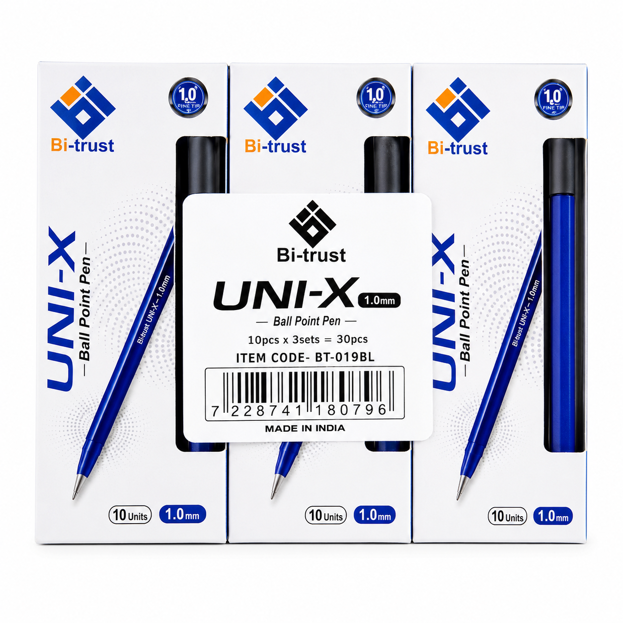BT-019BK Uni-X Pen 1mmBLUE-pk10