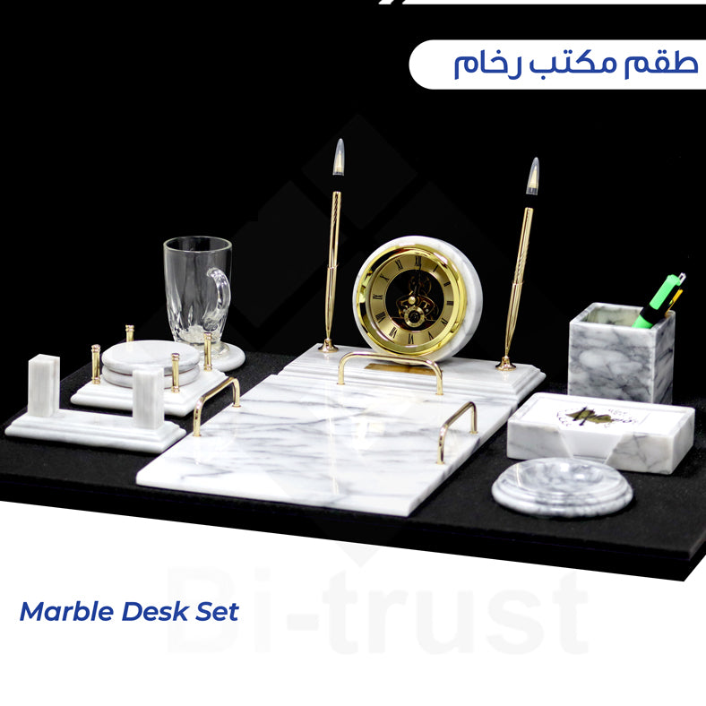 BTDS1076 White Marble Luxury Desk Set